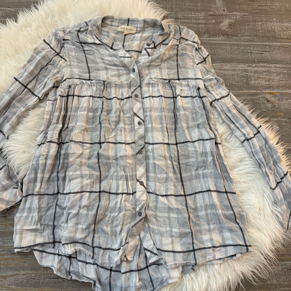 Anthropologie Cloth & Stone Soft Plaid Flannel Swing Tunic - Picture 4 of 8